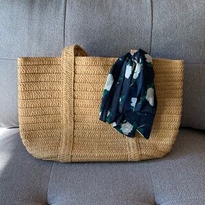 Draper James Cream and Blue Shoulder Bag with Woven Texture